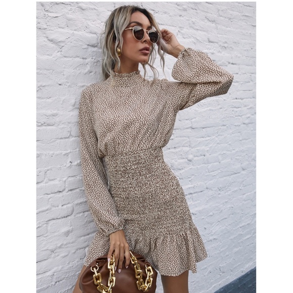 Boho Lantern Sleeve All Over Print Mini Dress - Picture 4 of 9